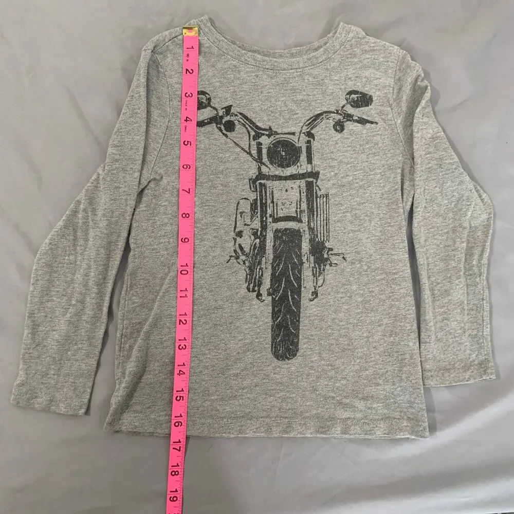 Old Navy Kids Long‑Sleeve  – Size 5T – Gray – Motorcycle Front View Print